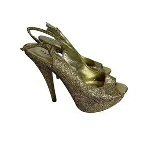 MADDEN GIRL DIAMANTE SUPER SPARKLE PARTY SHOES HEELS JASPER PEEP TOE GOLD 10